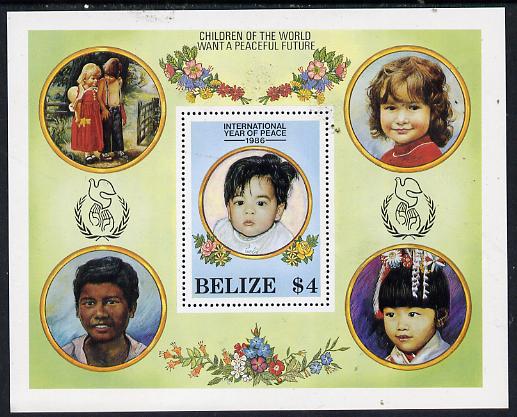 Belize 1986 International Peace Year perf m/sheet unmounted mint SG MS 961, stamps on peace, stamps on children