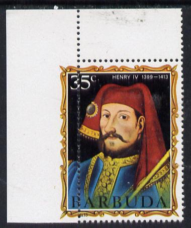 Barbuda 1970-71 English Monarchs SG 54 Henry IV unmounted mint with left vert perfs shifted 6mm dividing 3 and 5c of value, stamps on royalty