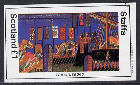 Staffa 1982 Tapestries (The Crusades) imperf souvenir sheet (Â£1 value) unmounted mint, stamps on history     religion      textiles     crafts