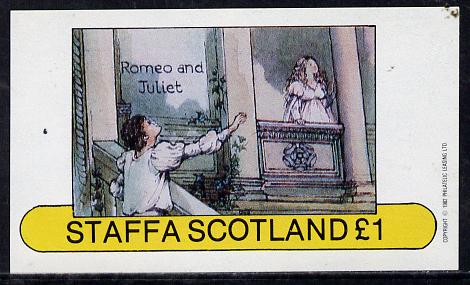 Staffa 1982 Scenes from Shakespeare's Plays (Romeo & Juliet) imperf souvenir sheet (Â£1 value) unmounted mint, stamps on literature    theatre     shakespeare