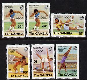 Gambia 1984 Olympic Games set of 6 unmounted mint, SG 527-32, stamps on , stamps on  stamps on sport, stamps on  stamps on shot, stamps on  stamps on diving, stamps on  stamps on wrestling, stamps on  stamps on gymnastics, stamps on  stamps on swimming, stamps on  stamps on jump, stamps on  stamps on olympics, stamps on  stamps on  gym , stamps on  stamps on gymnastics, stamps on  stamps on 