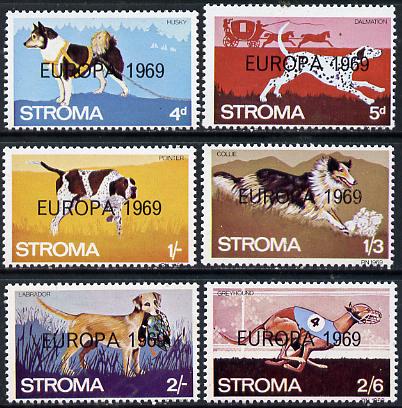 Stroma 1969 Dogs perf set of 6 each optd Europa 1969 unmounted mint, stamps on animals   dogs   europa   labrador     dalmation    greyhound    pointer    collie     husky