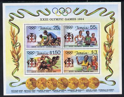 Jamaica 1984 Olympic Games m/sheet unmounted mint, SG MS 604, stamps on sport, stamps on bicycles, stamps on running, stamps on relay, stamps on olympics