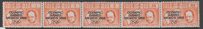 Calf of Man 1968 Olympic Games Mexico overprinted on Churchill perf 11 set of 5 in orange (Rosen CA129-33) unmounted mint, stamps on , stamps on  stamps on churchill  personalities  maps   sport      olympics