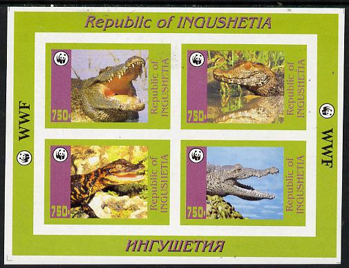 Ingushetia Republic 1996 WWF imperf sheetlet containing complete set of 4 Crocodiles unmounted mint, stamps on wwf       reptiles, stamps on  wwf , stamps on 