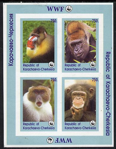 Karachaevo-Cherkesia Republic 1996 WWF imperf sheetlet containing complete set of 4 Monkeys unmounted mint, stamps on wwf       animals    apes, stamps on  wwf , stamps on 