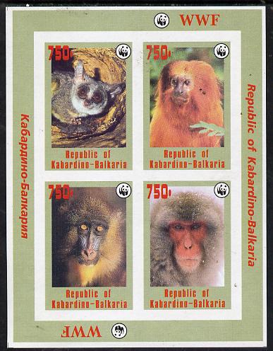  Kabardino-Balkaria Republic 1996 WWF imperf sheetlet containing complete set of 4 Monkeys unmounted mint, stamps on wwf       animals    apes, stamps on  wwf , stamps on 