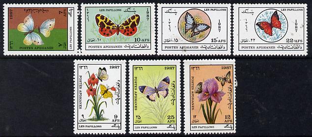 Afghanistan 1987 Butterflies & Moths perf set of 7 unmounted mint SG 1156-62*, stamps on butterflies
