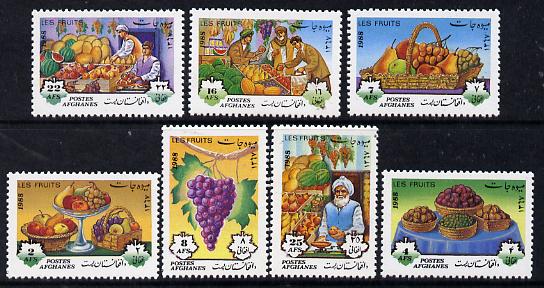 Afghanistan 1988 Fruit perf set of 7 unmounted mint, SG 1205-11*, stamps on fruit    grapes    wine
