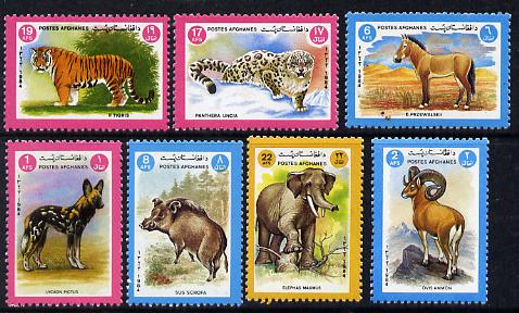 Afghanistan 1984 Animals perf set of 7 unmounted mint SG 959-65*, stamps on animals    horse    cats    elephant     dogs    argali      boars      leopard     tiger, stamps on horses, stamps on tigers