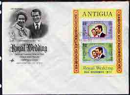 Antigua 1973 Royal Wedding m/sheet opt'd for 'Honeymoon Visit' (SG MS 375) on illustrated cover with first day cancel, stamps on royalty, stamps on anne, stamps on mark