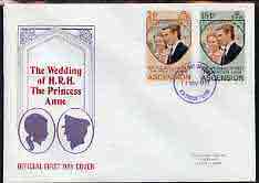 Ascension 1973 Royal Wedding set of 2 on illustrated cover with first day cancel, stamps on royalty    anne & mark