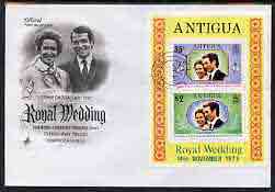 Antigua 1973 Royal Wedding m/sheet on illustrated cover with first day cancel, stamps on royalty, stamps on anne, stamps on mark