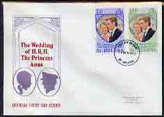 St Helena 1973 Royal Wedding perf set of 2 on illustrated cover with first day cancel, stamps on royalty    anne & mark