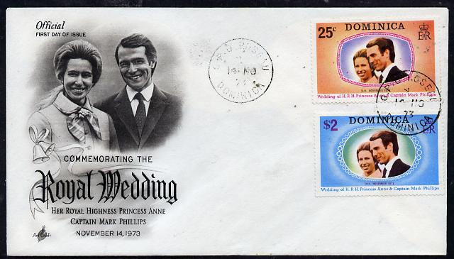 Dominica 1973 Royal Wedding set of 2 on illustrated cover with first day cancel, stamps on royalty, stamps on anne, stamps on mark