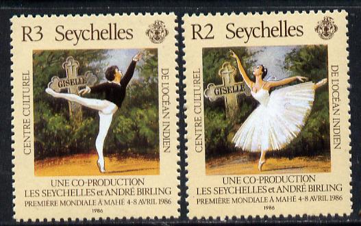 Seychelles 1986 Visiting Ballet set of 2 unmounted mint, SG 636-7, stamps on dancing, stamps on ballet, stamps on entertainments, stamps on music