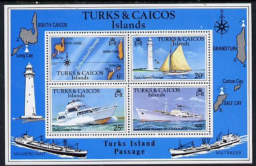 Turks & Caicos Islands 1978 Turks Island Passage m/sheet with watermark unmounted mint, SG MS 493B, stamps on ships      lighthouses      maps