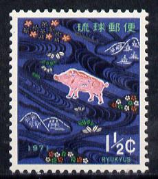 Ryukyu Islands 1970 New Year (Wild Boar Textile Design) unmounted mint, SG 247*, stamps on textiles         pigs    swine