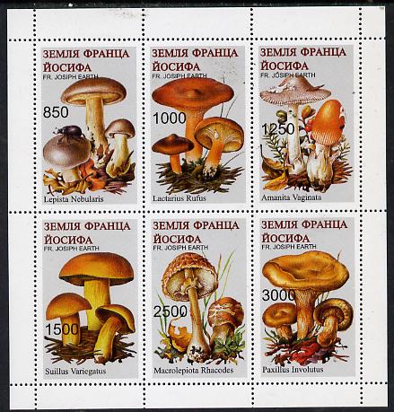 Fr Josiph Earth 1997 Mushrooms perf sheetlet containing complete set of 6 unmounted mint, stamps on , stamps on  stamps on fungi
