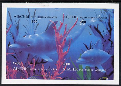 Abkhazia 1997 Dolphins imperf sheetlet containing complete set of 4 values unmounted mint, stamps on dolphins    whales    animals  marine-life