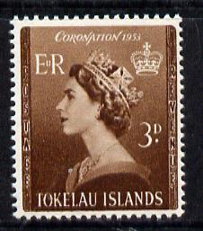 Tokelau 1953 Coronation 3d brown unmounted mint SG 4*, stamps on royalty      coronation