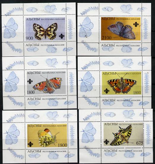 Abkhazia 1995 Butterflies (with Scout emblem) set of 6 perf sheetlets unmounted mint, stamps on butterflies  scouts