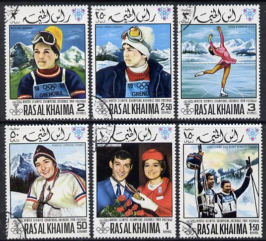 Ras Al Khaima 1968 Grenoble Winter Olympics perf set of 6 cto used, Mi 253A-258A*, stamps on olympics  sport