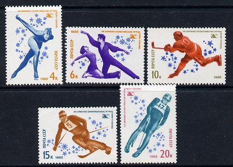 Russia 1980 Winter Olympics set of 5 unmounted mint, SG 4956-60, stamps on sport, stamps on ice skating, stamps on skiing, stamps on ice hockey, stamps on bobsled, stamps on olympics
