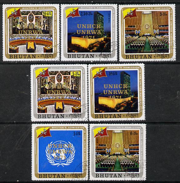 Bhutan 1971 World Refugee Year opt'd on United Nations Issue, set of 7 cto used*, stamps on refugees    united-nations