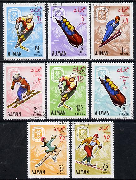 Ajman 1967 Grenoble Winter Olympics set of 8 cto used (Mi 199-206A)*, stamps on sport     ice hockey    skiing    bobsled   skating    olympics