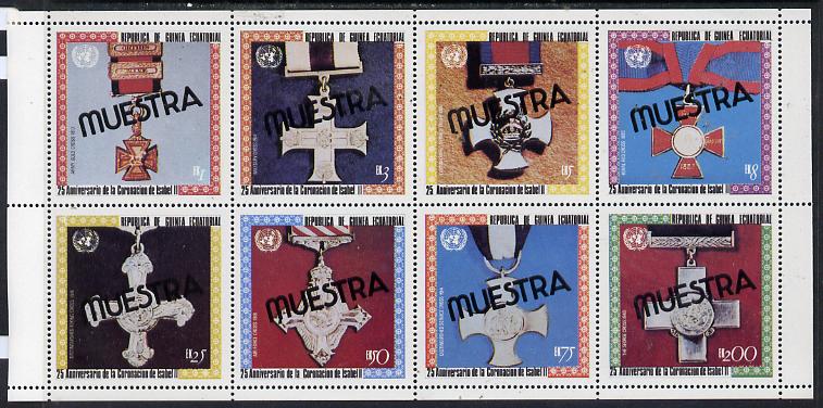 Equatorial Guinea 1978 Coronation 25th Anniversary (Medals) perf set of 8 optd MUESTRA (as Mi 1386-93A) unmounted mint, stamps on militaria    royalty     coronation    specimen      medals    red cross    victoria-cross