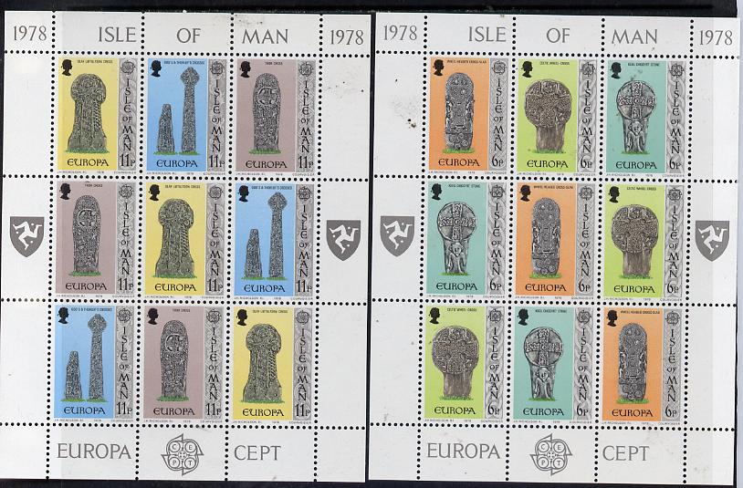 Isle of Man 1978 Europa (Sculpture) set of 2 sheetlets of 9 (each containing 3 se-tenant strips of 3) unmounted mint as SG 133-38, stamps on europa    sculpture
