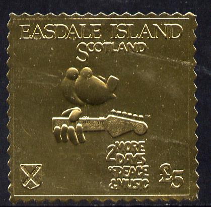 Easdale 1994 Woodstock 25th Anniversary  design in gold foil (perf) unmounted mint, stamps on music, stamps on guitar
