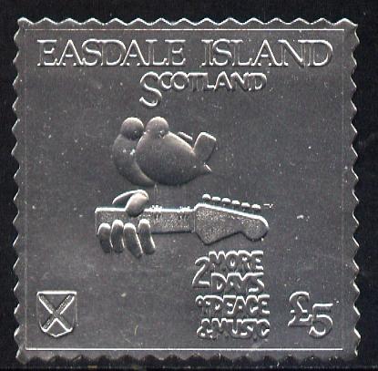 Easdale 1994 Woodstock 25th Anniversary  design in silver foil (perf) unmounted mint, stamps on music, stamps on guitar