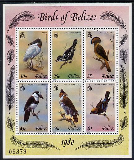Belize 1980 Birds (4th series) perf sheetlet containing the set of 6 unmounted mint, SG MS 561a, stamps on , stamps on  stamps on birds