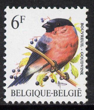 Belgium 1985-90 Birds #1 Bullfinch 6f unmounted mint, SG 2850, stamps on birds    