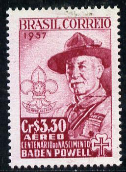 Brazil 1957  Birth Centenary of Lord Baden Powell, SG 961*, stamps on scouts, stamps on personalities