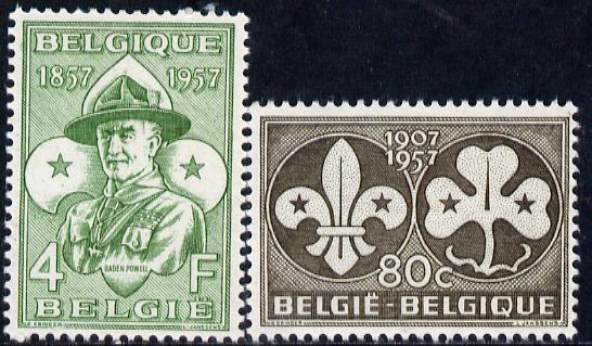 Belgium 1957 50th Anniversary of Scout Movement set of 2 unmounted mint, SG 1614-15, stamps on scouts    
