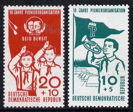 Germany - East 1958 Tenth Anniversary of East German Pioneer Organisation set of 2, SG E384-85 unmounted mint*, stamps on scouts    