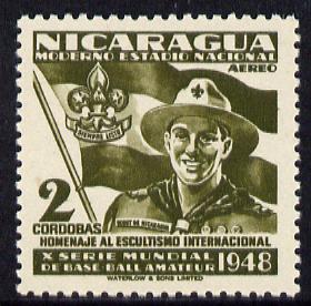 Nicaragua 1949 Scouts 2cor olive from Baseball set unmounted mint, SG 1144*, stamps on scouts            baseball