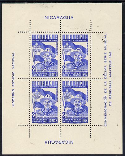 Nicaragua 1949 Scouts m/sheet (from Baseball set) comprising block of 4 of 2c blue unmounted mint, stamps on scouts        baseball
