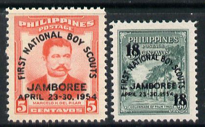 Philippines 1954 First National Scout Jamboree set of 2 unmounted mint, SG 758-59, stamps on scouts
