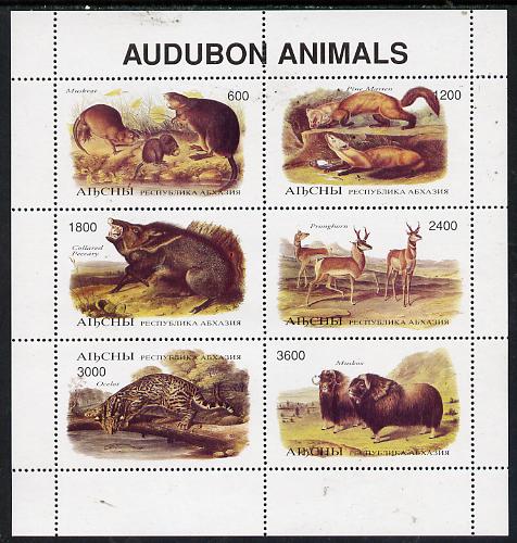 Abkhazia 1996 Audubon Animals perf sheetlet containing 6 values unmounted mint, stamps on animals, stamps on arts, stamps on audubon