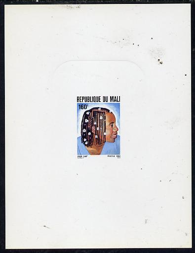 Mali 1982 Hairstyles deluxe die proof of 160f (with shell in braids) on sunken card, as SG 927, stamps on fashion, stamps on women, stamps on hair, stamps on shells