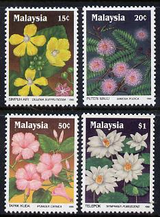 Malaysia 1990 Wildflowers (first series) set of 4, SG 435-38*, stamps on flowers
