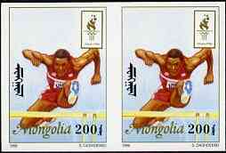 Mongolia 1996 Atlanta Olympics 200t (Hurdling) imperf pair unmounted mint, stamps on olympics, stamps on sport, stamps on hurdling