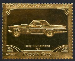 Bernera 1985 Classic Cars - 1954 Ford Thunderbird \A312 value perforated & embossed in 22 carat gold foil unmounted mint, stamps on cars    ford