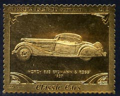 Bernera 1985 Classic Cars - 1937 Horch \A312 value perforated & embossed in 22 carat gold foil unmounted mint, stamps on cars    horch