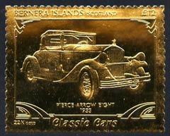 Bernera 1985 Classic Cars - 1933 Pierce Arrow \A312 value perforated & embossed in 22 carat gold foil unmounted mint, stamps on cars    pierce arrow