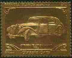 Bernera 1985 Classic Cars - 1934 Citroen \A312 value perforated & embossed in 22 carat gold foil unmounted mint, stamps on cars    citroen